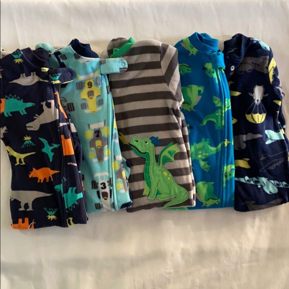 Lot of 5 toddler fleece footsie pajamas, sz 18mo